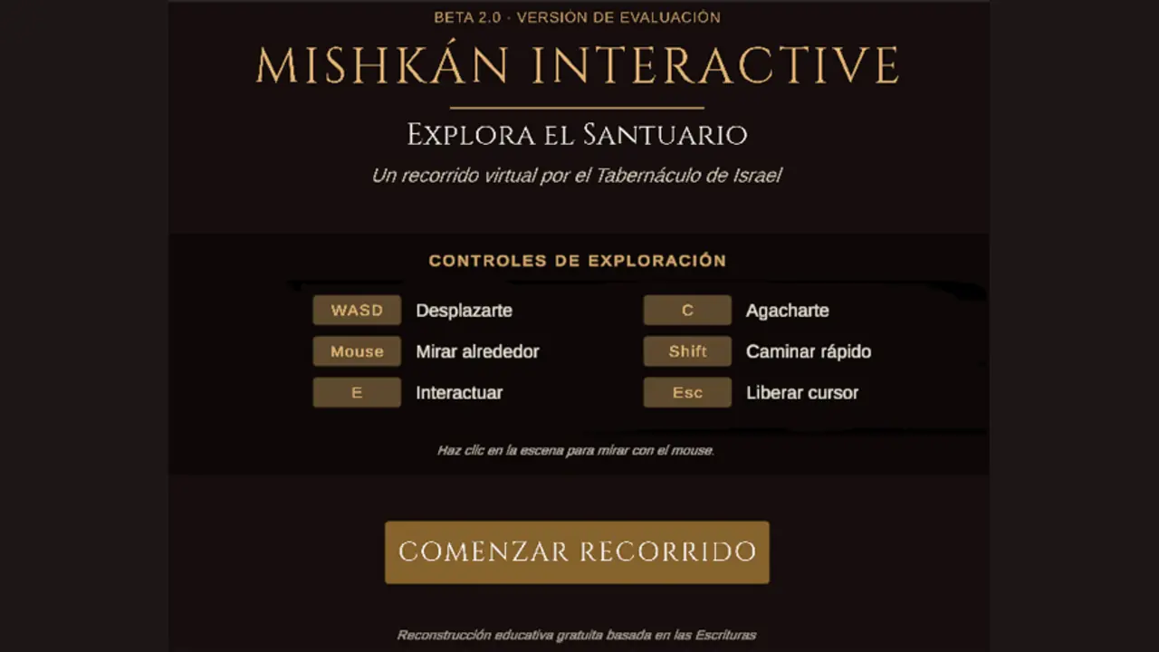 Pantalla de inicio de la Beta 2.0 con los controles de exploración